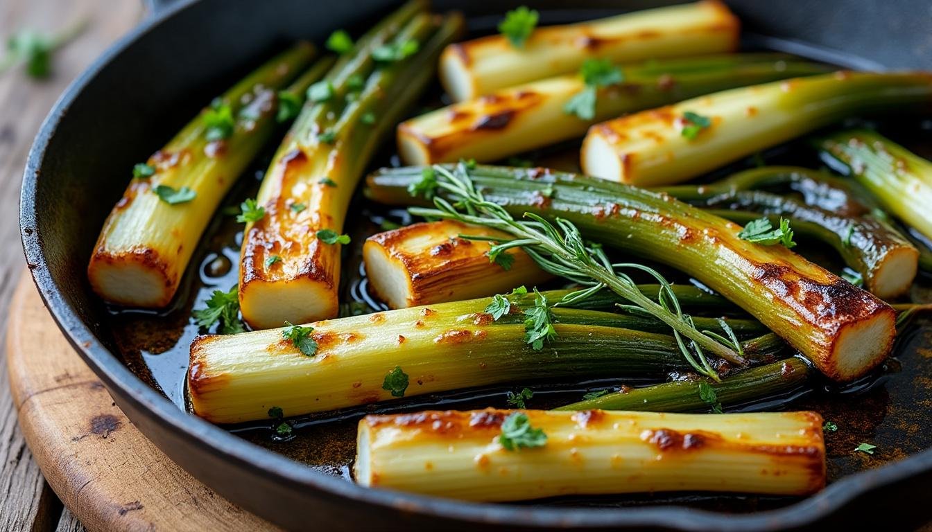 découvrez une recette savoureuse de poireaux braisés et lentilles, accompagnée de roquette fraîche et d'une touche de yaourt pour une harmonie parfaite de saveurs.