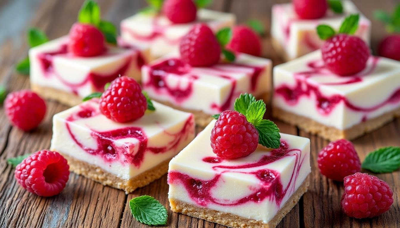 découvrez nos barres de cheesecake marbrées à la framboise, un dessert fruité et gourmand parfait pour toutes les occasions. facile à préparer et irrésistiblement délicieux.